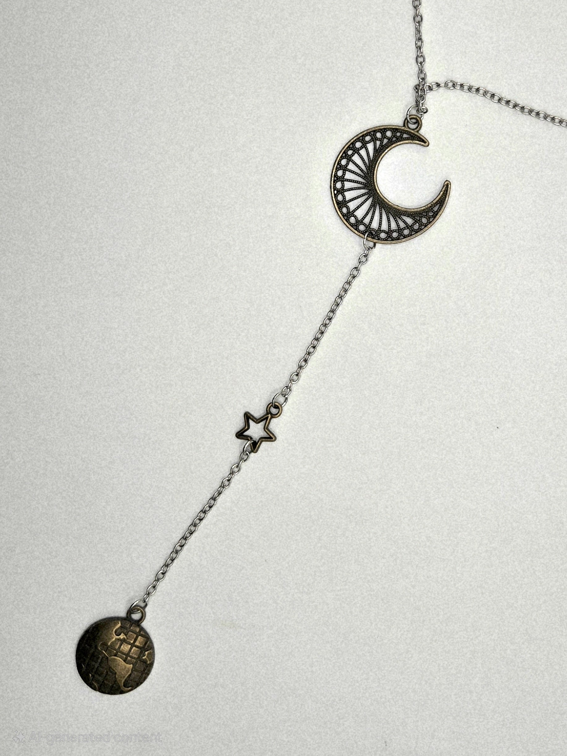 Moon, Star, Earth Drop Necklace